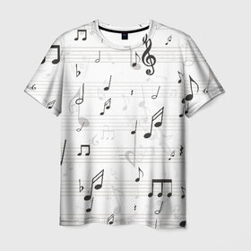 Мужская футболка 3D с принтом ноты в Санкт-Петербурге, 100% полиэфир | прямой крой, круглый вырез горловины, длина до линии бедер | музыка | ноты | струны