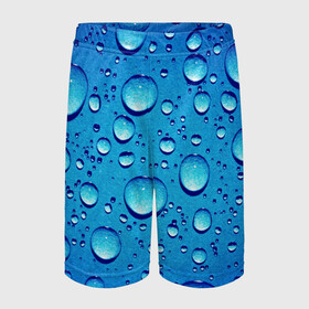 Детские спортивные шорты 3D с принтом Капли воды в Санкт-Петербурге,  100% полиэстер
 | пояс оформлен широкой мягкой резинкой, ткань тянется
 | вода | дождь | жидкость | капли | конденсат | роса | синий фон