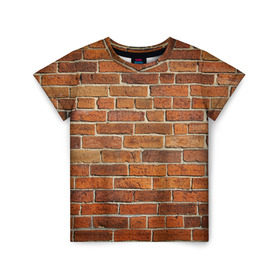 Детская футболка 3D с принтом Кирпичи в Санкт-Петербурге, 100% гипоаллергенный полиэфир | прямой крой, круглый вырез горловины, длина до линии бедер, чуть спущенное плечо, ткань немного тянется | бетон | камень | кирпич | мощь | стена | строительство | стройка | цемент