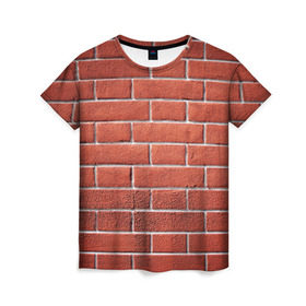 Женская футболка 3D с принтом Красный кирпич в Санкт-Петербурге, 100% полиэфир ( синтетическое хлопкоподобное полотно) | прямой крой, круглый вырез горловины, длина до линии бедер | бетон | камень | кирпич | мощь | стена | строительство | стройка | цемент