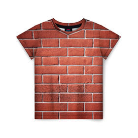Детская футболка 3D с принтом Красный кирпич в Санкт-Петербурге, 100% гипоаллергенный полиэфир | прямой крой, круглый вырез горловины, длина до линии бедер, чуть спущенное плечо, ткань немного тянется | бетон | камень | кирпич | мощь | стена | строительство | стройка | цемент