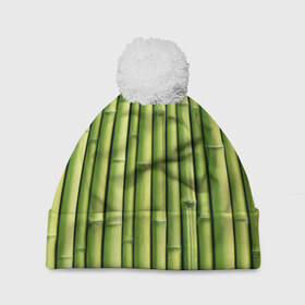 Шапка 3D c помпоном с принтом Бамбук в Санкт-Петербурге, 100% полиэстер | универсальный размер, печать по всей поверхности изделия | бамбук | дерево | джунгли | кустарник | надёжность | прочность | стена
