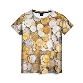 Женская футболка 3D с принтом Российские монетки в Санкт-Петербурге, 100% полиэфир ( синтетическое хлопкоподобное полотно) | прямой крой, круглый вырез горловины, длина до линии бедер | money | валюта | деньги | копейка | лавэ | мелочёвка | мелочь | монетки | монеты | россия | рубль | филки