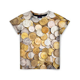 Детская футболка 3D с принтом Российские монетки в Санкт-Петербурге, 100% гипоаллергенный полиэфир | прямой крой, круглый вырез горловины, длина до линии бедер, чуть спущенное плечо, ткань немного тянется | money | валюта | деньги | копейка | лавэ | мелочёвка | мелочь | монетки | монеты | россия | рубль | филки