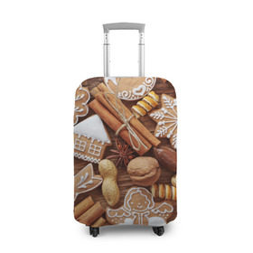 Чехол для чемодана 3D с принтом Новогодние вкусняшки в Санкт-Петербурге, 86% полиэфир, 14% спандекс | двустороннее нанесение принта, прорези для ручек и колес | вкусняшки | конфеты | лакомство | леденцы | новый год | обжора | объедение | орешки | печенки | праздник | сладкоежка | сладости
