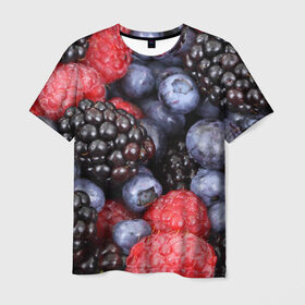 Мужская футболка 3D с принтом Ягодки в Санкт-Петербурге, 100% полиэфир | прямой крой, круглый вырез горловины, длина до линии бедер | вкусно | голубика | дача | деревня | ежевика | клубника | малина | огород | полезно | сад | смородина | сок | фрукты | черника | ягоды