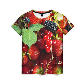 Женская футболка 3D с принтом Любимые ягоды в Санкт-Петербурге, 100% полиэфир ( синтетическое хлопкоподобное полотно) | прямой крой, круглый вырез горловины, длина до линии бедер | вкусно | голубика | дача | деревня | ежевика | зелень | клубника | малина | огород | полезно | сад | смородина | сок | фрукты | черника | шиповник | ягоды