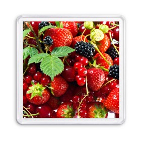 Магнит 55*55 с принтом Любимые ягоды в Санкт-Петербурге, Пластик | Размер: 65*65 мм; Размер печати: 55*55 мм | вкусно | голубика | дача | деревня | ежевика | зелень | клубника | малина | огород | полезно | сад | смородина | сок | фрукты | черника | шиповник | ягоды