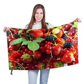 Флаг 3D с принтом Любимые ягоды в Санкт-Петербурге, 100% полиэстер | плотность ткани — 95 г/м2, размер — 67 х 109 см. Принт наносится с одной стороны | вкусно | голубика | дача | деревня | ежевика | зелень | клубника | малина | огород | полезно | сад | смородина | сок | фрукты | черника | шиповник | ягоды