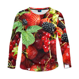 Женский лонгслив 3D с принтом Любимые ягоды в Санкт-Петербурге, 100% полиэстер | длинные рукава, круглый вырез горловины, полуприлегающий силуэт | вкусно | голубика | дача | деревня | ежевика | зелень | клубника | малина | огород | полезно | сад | смородина | сок | фрукты | черника | шиповник | ягоды