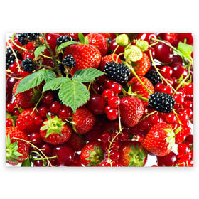 Поздравительная открытка с принтом Любимые ягоды в Санкт-Петербурге, 100% бумага | плотность бумаги 280 г/м2, матовая, на обратной стороне линовка и место для марки
 | вкусно | голубика | дача | деревня | ежевика | зелень | клубника | малина | огород | полезно | сад | смородина | сок | фрукты | черника | шиповник | ягоды