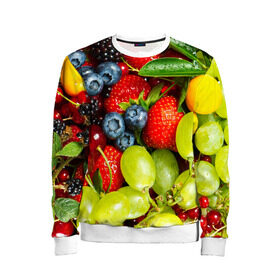 Детский свитшот 3D с принтом Вкусные ягоды в Санкт-Петербурге, 100% полиэстер | свободная посадка, прямой крой, мягкая тканевая резинка на рукавах и понизу свитшота | виноград | вкусно | голубика | дача | деревня | ежевика | клубника | малина | огород | полезно | рябина | сад | смородина | сок | фрукты | черника | ягоды