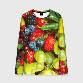 Мужской лонгслив 3D с принтом Вкусные ягоды в Санкт-Петербурге, 100% полиэстер | длинные рукава, круглый вырез горловины, полуприлегающий силуэт | Тематика изображения на принте: виноград | вкусно | голубика | дача | деревня | ежевика | клубника | малина | огород | полезно | рябина | сад | смородина | сок | фрукты | черника | ягоды