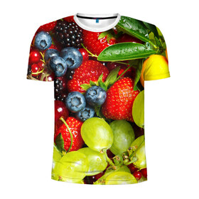 Мужская футболка 3D спортивная с принтом Вкусные ягоды в Санкт-Петербурге, 100% полиэстер с улучшенными характеристиками | приталенный силуэт, круглая горловина, широкие плечи, сужается к линии бедра | виноград | вкусно | голубика | дача | деревня | ежевика | клубника | малина | огород | полезно | рябина | сад | смородина | сок | фрукты | черника | ягоды