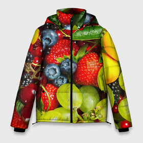 Мужская зимняя куртка 3D с принтом Вкусные ягоды в Санкт-Петербурге, верх — 100% полиэстер; подкладка — 100% полиэстер; утеплитель — 100% полиэстер | длина ниже бедра, свободный силуэт Оверсайз. Есть воротник-стойка, отстегивающийся капюшон и ветрозащитная планка. 

Боковые карманы с листочкой на кнопках и внутренний карман на молнии. | виноград | вкусно | голубика | дача | деревня | ежевика | клубника | малина | огород | полезно | рябина | сад | смородина | сок | фрукты | черника | ягоды