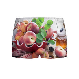 Мужские трусы 3D с принтом Персики в Санкт-Петербурге, 50% хлопок, 50% полиэстер | классическая посадка, на поясе мягкая тканевая резинка | ваза | витамины | здоровье | лакомство | мёд | овощи | персики | сладости | тарелка | фрукты | черника | ягоды