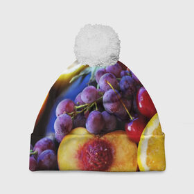 Шапка 3D c помпоном с принтом Спелые фрукты в Санкт-Петербурге, 100% полиэстер | универсальный размер, печать по всей поверхности изделия | абрикос | алыча | апельсин | бодрость | веган | виноград | витамины | груша | диета | еда | здоровье | лайм | лимон | молодость | нектар | овощи | персик | питание | польза | сок | фрукты | яблоко | ягоды