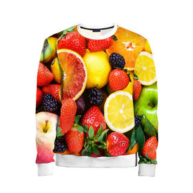 Детский свитшот 3D с принтом Ягоды и фрукты в Санкт-Петербурге, 100% полиэстер | свободная посадка, прямой крой, мягкая тканевая резинка на рукавах и понизу свитшота | абрикос | алыча | апельсин | бодрость | веган | виноград | витамины | груша | диета | еда | здоровье | клубника | лайм | лимон | малина | молодость | нектар | овощи | персик | питание | польза | смородина