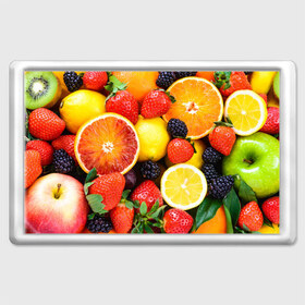 Магнит 45*70 с принтом Ягоды и фрукты в Санкт-Петербурге, Пластик | Размер: 78*52 мм; Размер печати: 70*45 | абрикос | алыча | апельсин | бодрость | веган | виноград | витамины | груша | диета | еда | здоровье | клубника | лайм | лимон | малина | молодость | нектар | овощи | персик | питание | польза | смородина