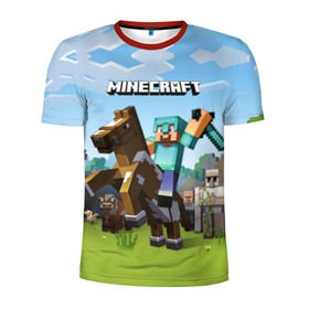 Мужская футболка 3D спортивная с принтом Minecraft на коне в Санкт-Петербурге, 100% полиэстер с улучшенными характеристиками | приталенный силуэт, круглая горловина, широкие плечи, сужается к линии бедра | game | minecraft | игры | маинкрафт | майн | майнкравт | майнкрафт
