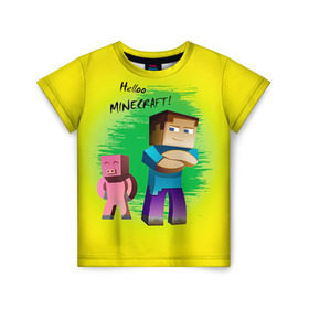 Детская футболка 3D с принтом Helloo Minecraft в Санкт-Петербурге, 100% гипоаллергенный полиэфир | прямой крой, круглый вырез горловины, длина до линии бедер, чуть спущенное плечо, ткань немного тянется | game | minecraft | игры | маинкрафт | майн | майнкравт | майнкрафт