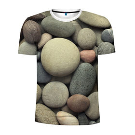 Мужская футболка 3D спортивная с принтом Морская галька в Санкт-Петербурге, 100% полиэстер с улучшенными характеристиками | приталенный силуэт, круглая горловина, широкие плечи, сужается к линии бедра | Тематика изображения на принте: водоём | галька | камешки | камни | море | океан | отдых | отпуск | песок | пляж