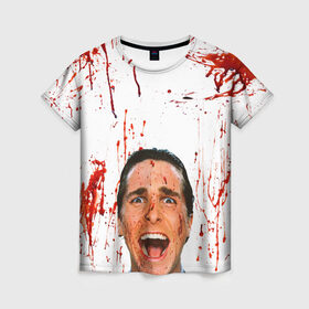 Женская футболка 3D с принтом Американский психопат в Санкт-Петербурге, 100% полиэфир ( синтетическое хлопкоподобное полотно) | прямой крой, круглый вырез горловины, длина до линии бедер | кристиан бэйл | псих | психопат | ужасы