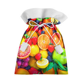 Подарочный 3D мешок с принтом Ягоды и фрукты в Санкт-Петербурге, 100% полиэстер | Размер: 29*39 см | апельсин | ежевика | клубника | фрукты | ягода