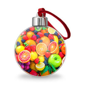 Ёлочный шар с принтом Ягоды и фрукты в Санкт-Петербурге, Пластик | Диаметр: 77 мм | апельсин | ежевика | клубника | фрукты | ягода