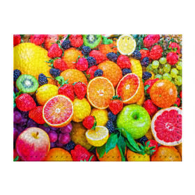 Обложка для студенческого билета с принтом Ягоды и фрукты в Санкт-Петербурге, натуральная кожа | Размер: 11*8 см; Печать на всей внешней стороне | Тематика изображения на принте: апельсин | ежевика | клубника | фрукты | ягода