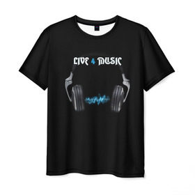 Мужская футболка 3D с принтом Live 4 music в Санкт-Петербурге, 100% полиэфир | прямой крой, круглый вырез горловины, длина до линии бедер | dj | music | диджей | клуб | музыка