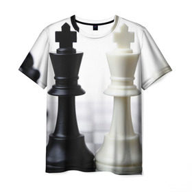 Мужская футболка 3D с принтом Шахматы в Санкт-Петербурге, 100% полиэфир | прямой крой, круглый вырез горловины, длина до линии бедер | белая | черная | шахматы