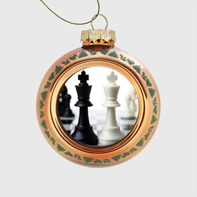 Стеклянный ёлочный шар с принтом Шахматы в Санкт-Петербурге, Стекло | Диаметр: 80 мм | белая | черная | шахматы