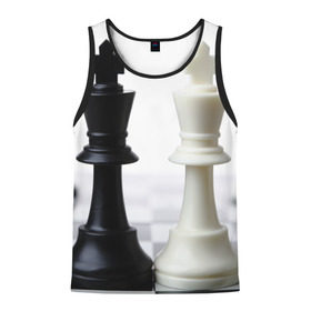Мужская майка 3D с принтом Шахматы в Санкт-Петербурге, 100% полиэстер | круглая горловина, приталенный силуэт, длина до линии бедра. Пройма и горловина окантованы тонкой бейкой | белая | черная | шахматы