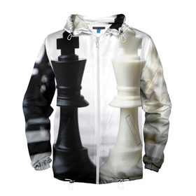 Мужская ветровка 3D с принтом Шахматы в Санкт-Петербурге, 100% полиэстер | подол и капюшон оформлены резинкой с фиксаторами, два кармана без застежек по бокам, один потайной карман на груди | белая | черная | шахматы