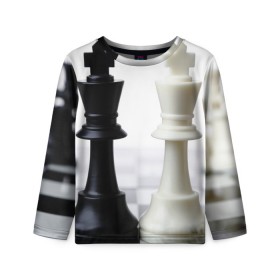 Детский лонгслив 3D с принтом Шахматы в Санкт-Петербурге, 100% полиэстер | длинные рукава, круглый вырез горловины, полуприлегающий силуэт
 | белая | черная | шахматы