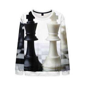 Мужской свитшот 3D с принтом Шахматы в Санкт-Петербурге, 100% полиэстер с мягким внутренним слоем | круглый вырез горловины, мягкая резинка на манжетах и поясе, свободная посадка по фигуре | белая | черная | шахматы