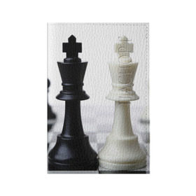 Обложка для паспорта матовая кожа с принтом Шахматы в Санкт-Петербурге, натуральная матовая кожа | размер 19,3 х 13,7 см; прозрачные пластиковые крепления | Тематика изображения на принте: белая | черная | шахматы
