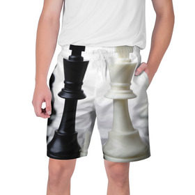 Мужские шорты 3D с принтом Шахматы в Санкт-Петербурге,  полиэстер 100% | прямой крой, два кармана без застежек по бокам. Мягкая трикотажная резинка на поясе, внутри которой широкие завязки. Длина чуть выше колен | белая | черная | шахматы
