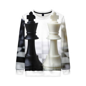 Женский свитшот 3D с принтом Шахматы в Санкт-Петербурге, 100% полиэстер с мягким внутренним слоем | круглый вырез горловины, мягкая резинка на манжетах и поясе, свободная посадка по фигуре | белая | черная | шахматы