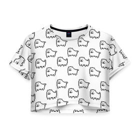 Женская футболка 3D укороченная с принтом Undertale Annoying dog white в Санкт-Петербурге, 100% полиэстер | круглая горловина, длина футболки до линии талии, рукава с отворотами | 8 bit | annoying dog | dog | pixel art | undertale | white