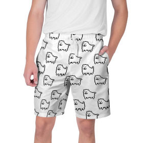 Мужские шорты 3D с принтом Undertale Annoying dog white в Санкт-Петербурге,  полиэстер 100% | прямой крой, два кармана без застежек по бокам. Мягкая трикотажная резинка на поясе, внутри которой широкие завязки. Длина чуть выше колен | 8 bit | annoying dog | dog | pixel art | undertale | white