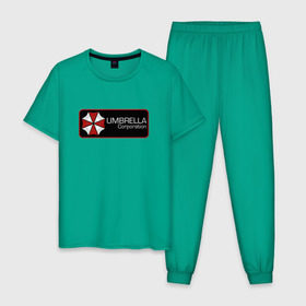Мужская пижама хлопок с принтом Umbrella corporation Нашивка-2 в Санкт-Петербурге, 100% хлопок | брюки и футболка прямого кроя, без карманов, на брюках мягкая резинка на поясе и по низу штанин
 | resident evil | вирус | зомби