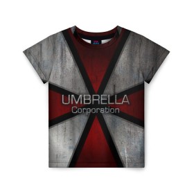 Детская футболка 3D с принтом Umbrella corps в Санкт-Петербурге, 100% гипоаллергенный полиэфир | прямой крой, круглый вырез горловины, длина до линии бедер, чуть спущенное плечо, ткань немного тянется | resident evil | вирус | зомби