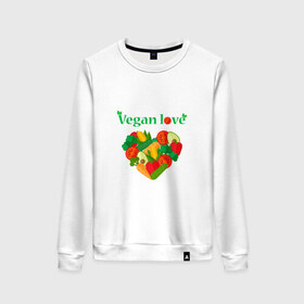 Женский свитшот хлопок с принтом Vegan love в Санкт-Петербурге, 100% хлопок | прямой крой, круглый вырез, на манжетах и по низу широкая трикотажная резинка  | 