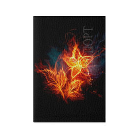 Обложка для паспорта матовая кожа с принтом Огненный цветок в Санкт-Петербурге, натуральная матовая кожа | размер 19,3 х 13,7 см; прозрачные пластиковые крепления | Тематика изображения на принте: звезда | искры | огненный цветок | огонь | пламя | пожар