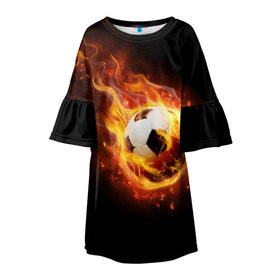 Детское платье 3D с принтом Страсть к футболу в Санкт-Петербурге, 100% полиэстер | прямой силуэт, чуть расширенный к низу. Круглая горловина, на рукавах — воланы | игра | искры | мяч | огонь | пламя | спорт | страсть | фанат | футбол | футболист