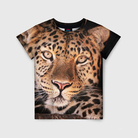 Детская футболка 3D с принтом Леопард в Санкт-Петербурге, 100% гипоаллергенный полиэфир | прямой крой, круглый вырез горловины, длина до линии бедер, чуть спущенное плечо, ткань немного тянется | гепард | грация | дикая кошка | добыча | животные | леопард | ловкость | опасность | пятна | хищник | ягуар