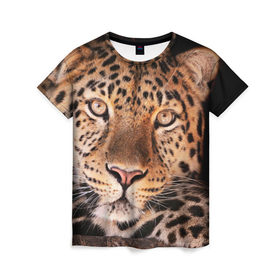 Женская футболка 3D с принтом Леопард в Санкт-Петербурге, 100% полиэфир ( синтетическое хлопкоподобное полотно) | прямой крой, круглый вырез горловины, длина до линии бедер | гепард | грация | дикая кошка | добыча | животные | леопард | ловкость | опасность | пятна | хищник | ягуар
