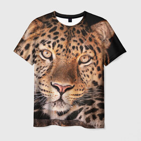 Мужская футболка 3D с принтом Леопард в Санкт-Петербурге, 100% полиэфир | прямой крой, круглый вырез горловины, длина до линии бедер | гепард | грация | дикая кошка | добыча | животные | леопард | ловкость | опасность | пятна | хищник | ягуар